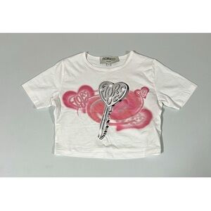 Fiorucci Heart ‘Love Is Key’ Airbrush Graphic Shirt Top Blouse Tee Size S 🎀✨